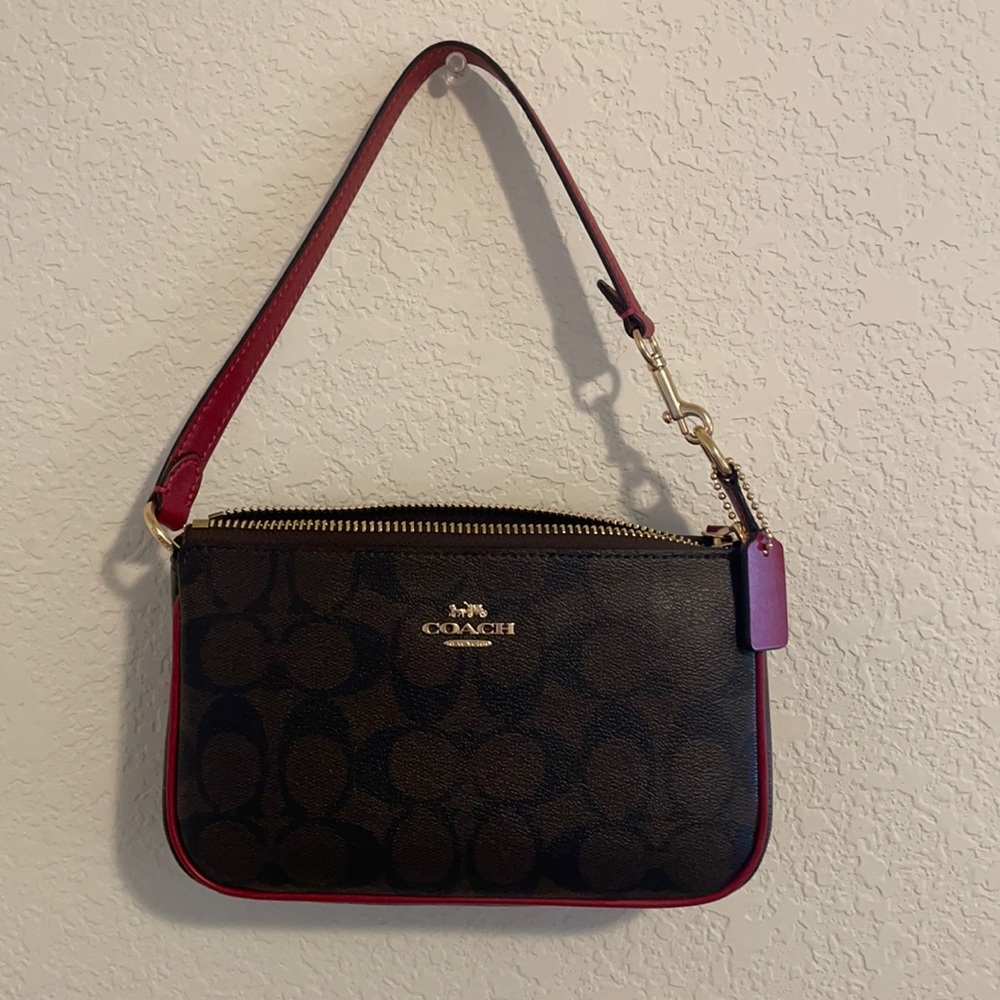 Brown and red small Coach shoulder bag